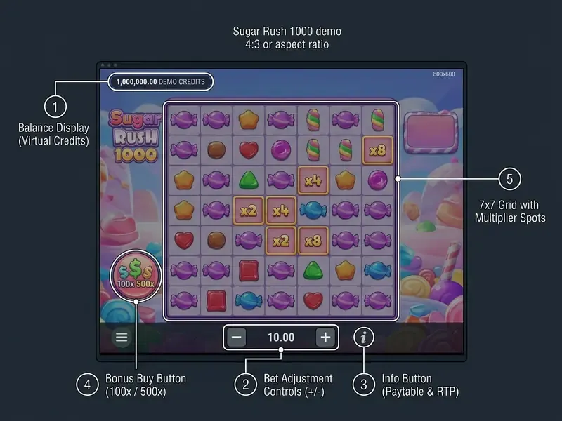 Sugar Rush 1000 Demo kostenlos spielen und Oberfläche verstehen